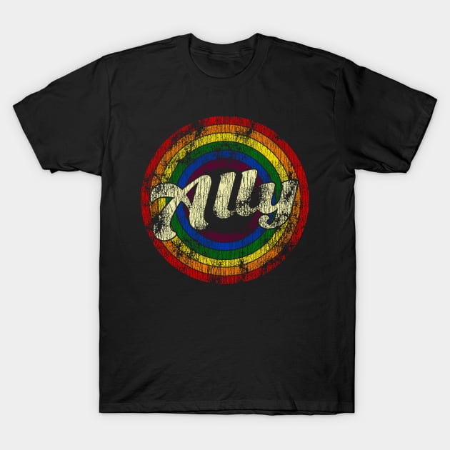 Retro Proud Ally LGBT Pride Rainbow LGBT Flag T-Shirt by alexanderahmeddm